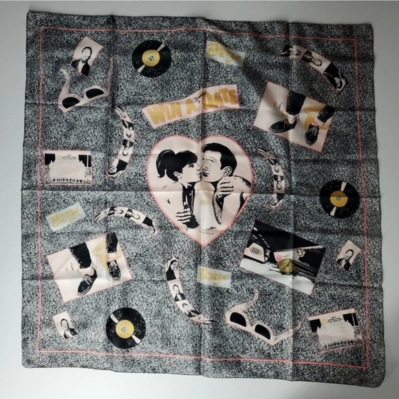 Accessories - 80's Vintage Italy Scarf FORENZA Retro Records Rockabilly New Wave 31" SQUARE